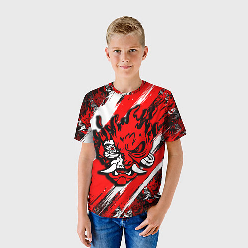 Детская футболка SAMURAI CYBERPUNK 2077 RED AND WHITE / 3D-принт – фото 3