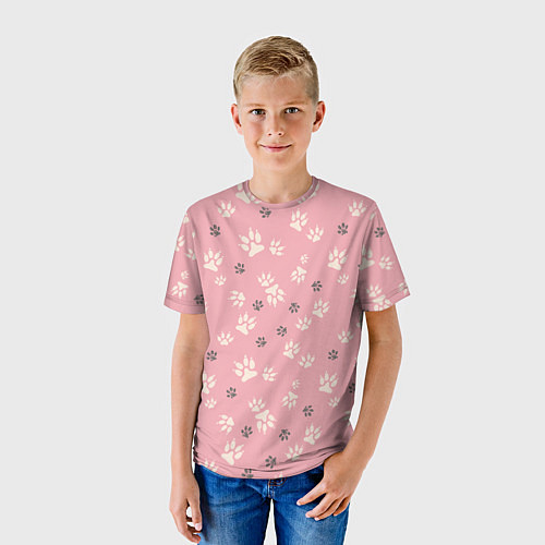 Детская футболка Розовый принт лапки / 3D-принт – фото 3