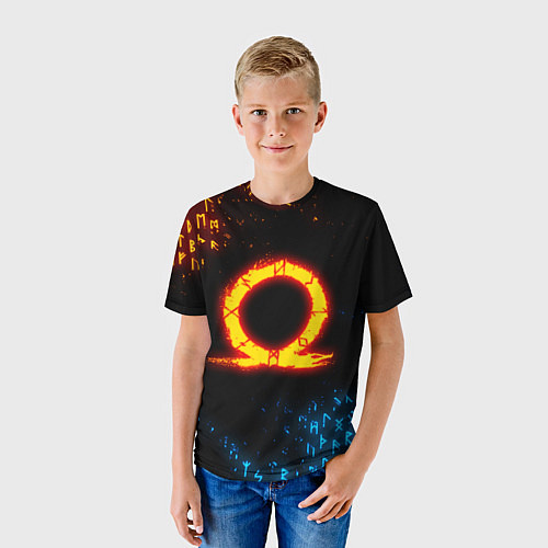 Детская футболка GOD OF WAR CRATOS FIRE SYMBOL RUNE / 3D-принт – фото 3