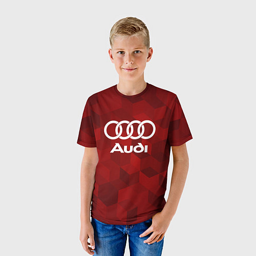 Детская футболка Ауди, Audi Красный фон / 3D-принт – фото 3