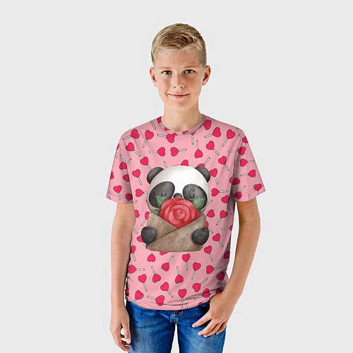 Детская футболка Панда с валентинкой день влюбленных / 3D-принт – фото 3