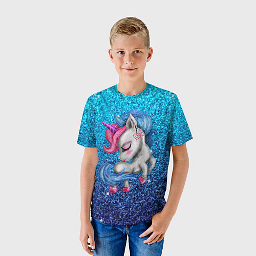 Детская футболка Единорог синие блестки / 3D-принт – фото 3
