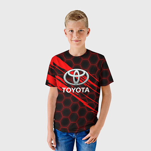 Детская футболка Toyota: Красные соты / 3D-принт – фото 3