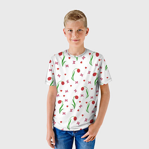 Детская футболка Тюльпаны, бабочки, сердечки / 3D-принт – фото 3