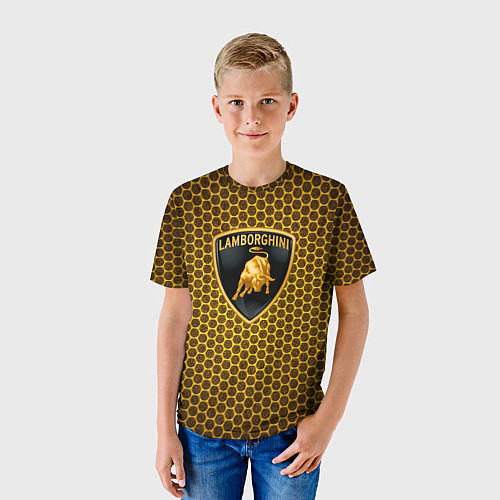 Детская футболка Lamborghini gold соты / 3D-принт – фото 3