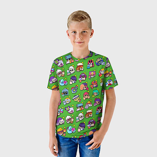 Детская футболка Особые редкие значки Бравл Пины зеленый фон Brawl / 3D-принт – фото 3