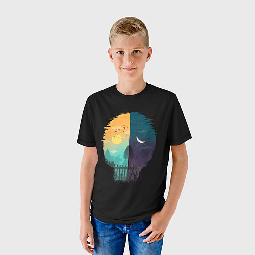 Детская футболка Смена дня и ночи Череп / 3D-принт – фото 3