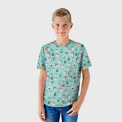 Детская футболка Кавайные суши и роллы с глазами / 3D-принт – фото 3