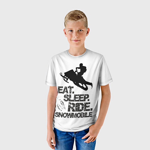 Детская футболка EAT SLEEP RIDE SNOWMOBILE / 3D-принт – фото 3