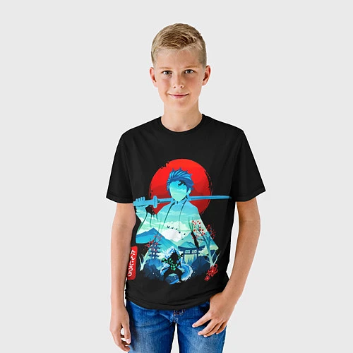 Детская футболка Танджиро Комадо Силуэт Клинок рассекающий демонов / 3D-принт – фото 3