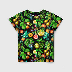Футболка детская Сочные фрукты - персик, груша, слива, ананас, цвет: 3D-принт