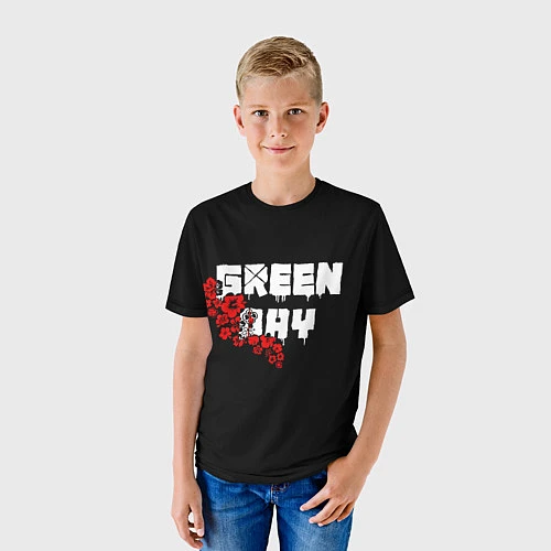 Детская футболка Green day Цветы / 3D-принт – фото 3