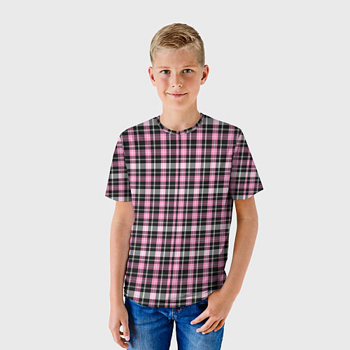 Детская футболка Шотландская клетка Tartan scottish роз-черно-бел / 3D-принт – фото 3