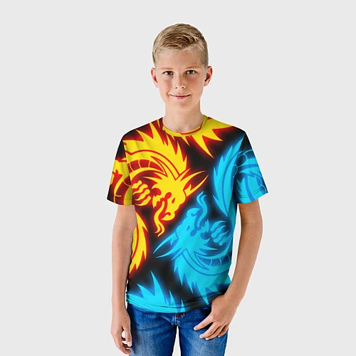 Детская футболка НЕОНОВЫЕ ДРАКОНЫ NEON DRAGONS / 3D-принт – фото 3