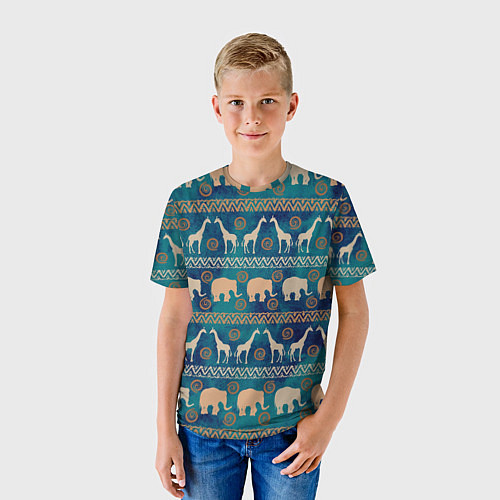 Детская футболка Жирафы и слоны / 3D-принт – фото 3
