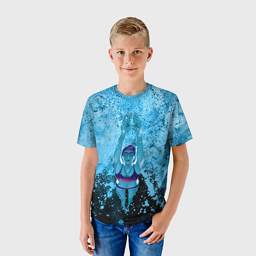 Детская футболка Спортивное плавание Голубая вода / 3D-принт – фото 3