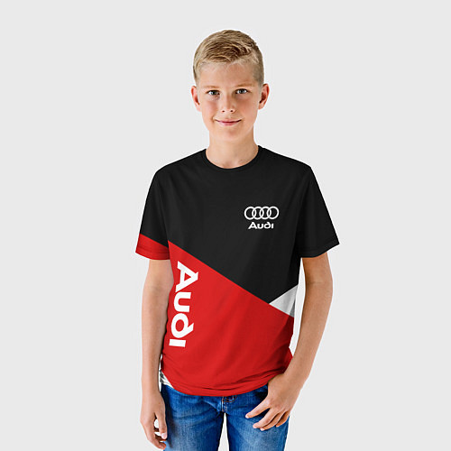 Детская футболка Audi Ауди Черный Красный Белый / 3D-принт – фото 3