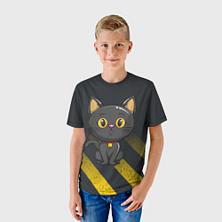 Футболка детская Черный кот желтые полосы, цвет: 3D-принт — фото 2