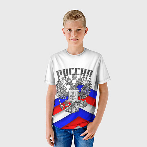 Детская футболка ГЕРБ РОССИИ КАМЕНЬ БЕЛЫЙ / 3D-принт – фото 3