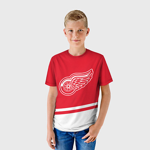 Детская футболка Detroit Red Wings, Детройт Ред Уингз Диагональные / 3D-принт – фото 3