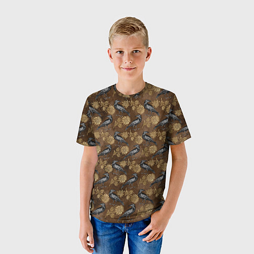 Детская футболка Черный ворон паттерн / 3D-принт – фото 3