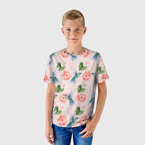 Детская футболка Колибри и нежные цветы / 3D-принт – фото 3