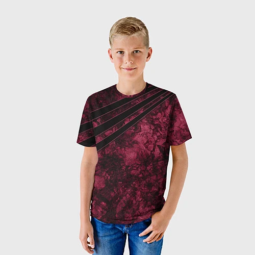 Детская футболка Мраморный бордовый текстурированный узор / 3D-принт – фото 3