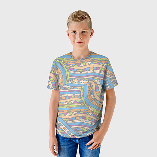Детская футболка Разноцветный геометрический узор в стиле дудл / 3D-принт – фото 3