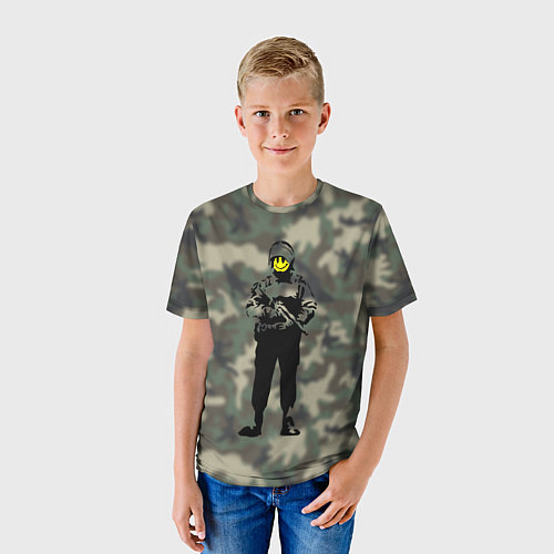 Детская футболка Banksy Смайл Камуфляж Бэнкси / 3D-принт – фото 3