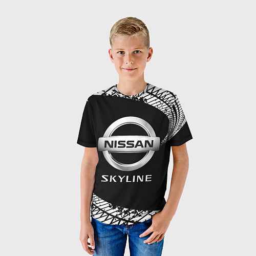 Детская футболка NISSAN SKYLINE Следы / 3D-принт – фото 3
