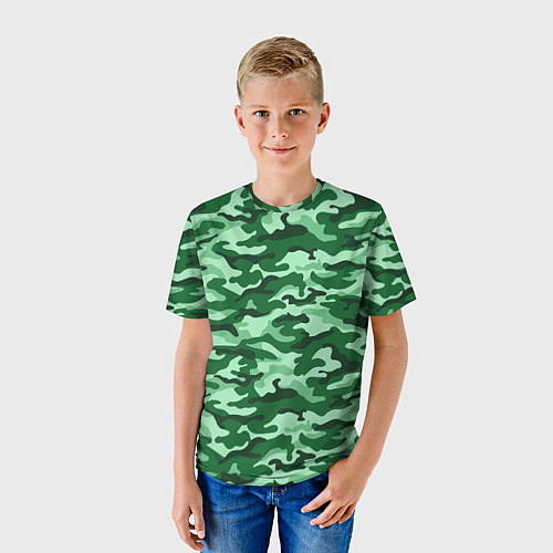 Детская футболка Зеленый монохромный камуфляж / 3D-принт – фото 3