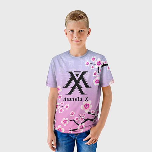 Детская футболка MONSTA X САКУРА ЦВЕТЫ / 3D-принт – фото 3
