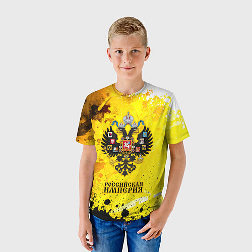 Детская футболка РОССИЙСКАЯ ИМПЕРИЯ - ГЕРБ - Брызги / 3D-принт – фото 3