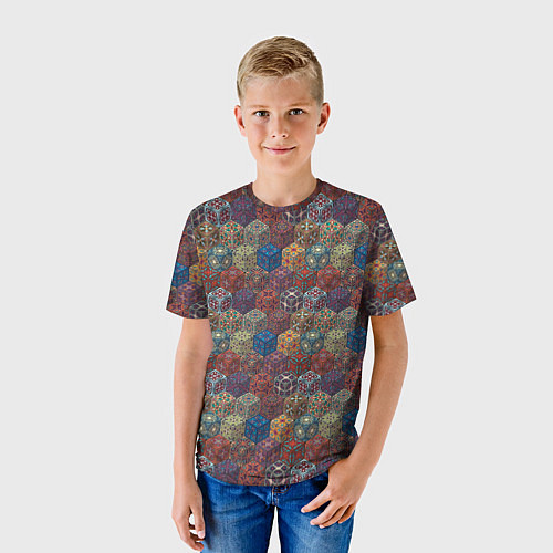 Детская футболка Разноцветные Кубические Узоры / 3D-принт – фото 3