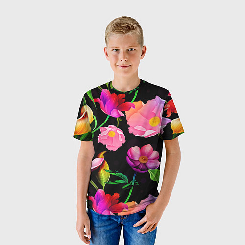 Детская футболка Цветочный узор Floral pattern / 3D-принт – фото 3