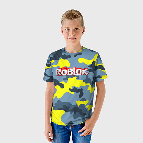 Детская футболка Roblox Камуфляж Жёлто-Голубой / 3D-принт – фото 3