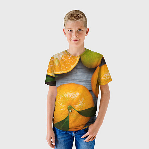 Детская футболка Мандаринки на деревянном столе / 3D-принт – фото 3
