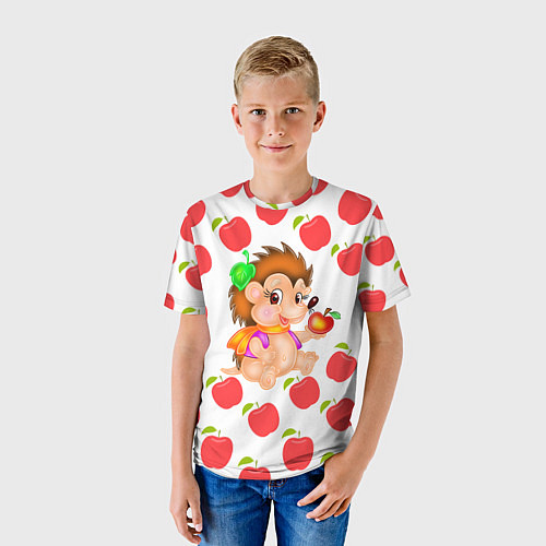 Детская футболка Веселый Ежик с Яблоком / 3D-принт – фото 3