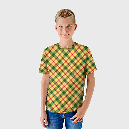 Детская футболка Желто-зеленая Клетка / 3D-принт – фото 3