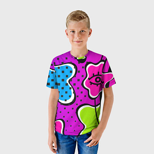 Детская футболка Яркий абстрактный узор в стиле 90х, неоновые цвета / 3D-принт – фото 3