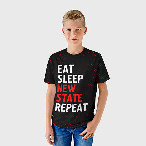 Детская футболка Eat Sleep New State Repeat - Потертости / 3D-принт – фото 3