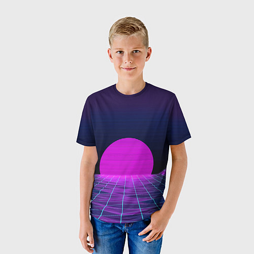 Детская футболка Закат розового солнца Vaporwave Психоделика / 3D-принт – фото 3