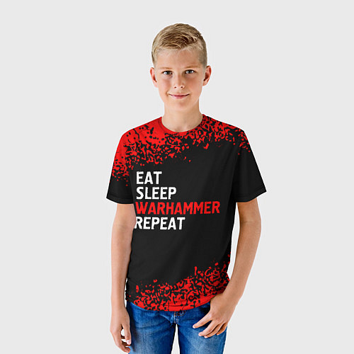 Детская футболка Eat Sleep Warhammer Repeat - Спрей / 3D-принт – фото 3