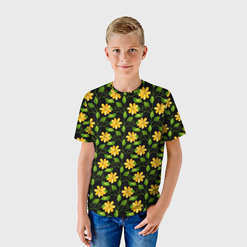 Детская футболка Желтые цветочки паттерн / 3D-принт – фото 3