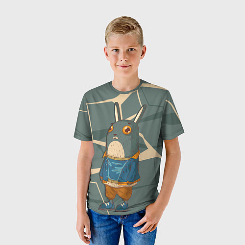 Детская футболка Удивленный кролик / 3D-принт – фото 3