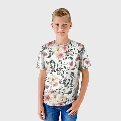 Детская футболка Цветы Акварельно-Белые / 3D-принт – фото 3