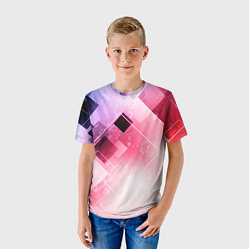 Детская футболка Розово-голубая абстрактная геометрия / 3D-принт – фото 3
