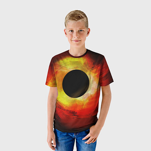 Детская футболка Черная дыра на красно-желтом фоне / 3D-принт – фото 3