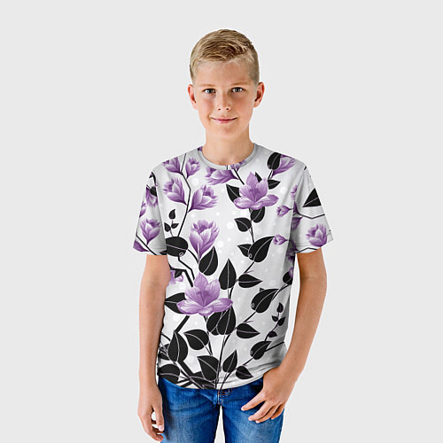 Детская футболка Распустившиеся фиолетовые цветы / 3D-принт – фото 3