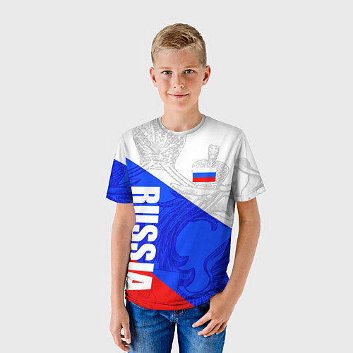 Детская футболка RUSSIA - SPORTWEAR - ТРИКОЛОР / 3D-принт – фото 3